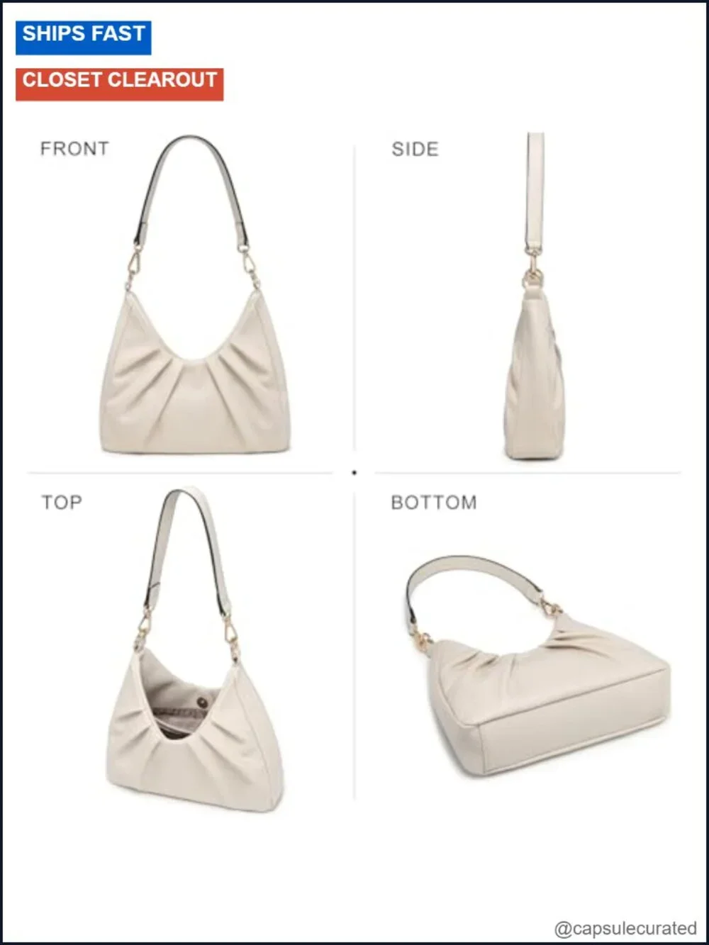 Women's Ruched Hobo Handbag Crossbody Purse with 2 Removable Straps Faux